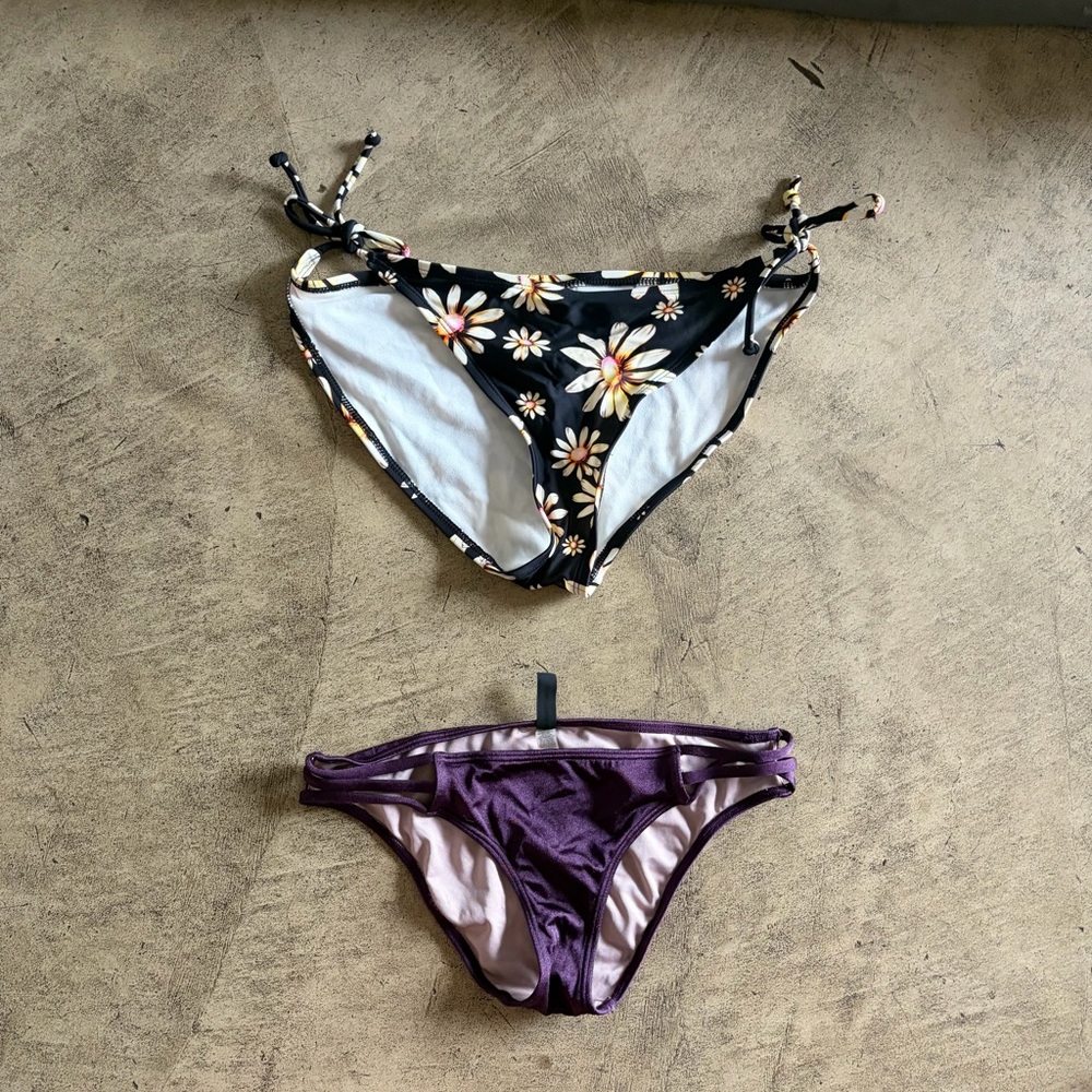 Victoria's Secret Black Floral Tie-Side Bikini Bottom & Purple Bikini Bottom